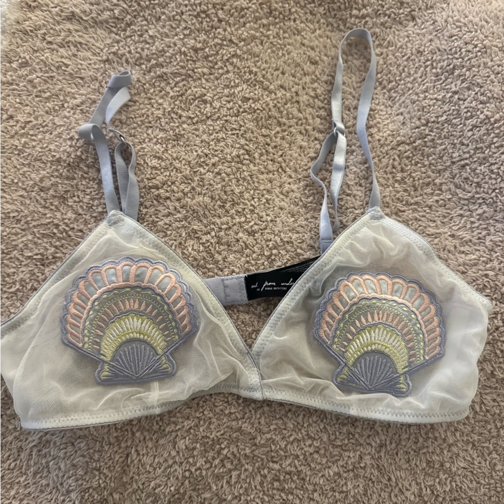 Urban Outfitters Sheer Light Gray Embroidered Shell Bralette